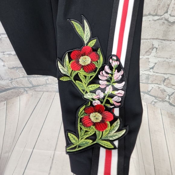 Ted Baker Madlyne Trousers Slim  Fit Crop Track Stripe Embroidered Black Size 4 - Picture 6 of 14